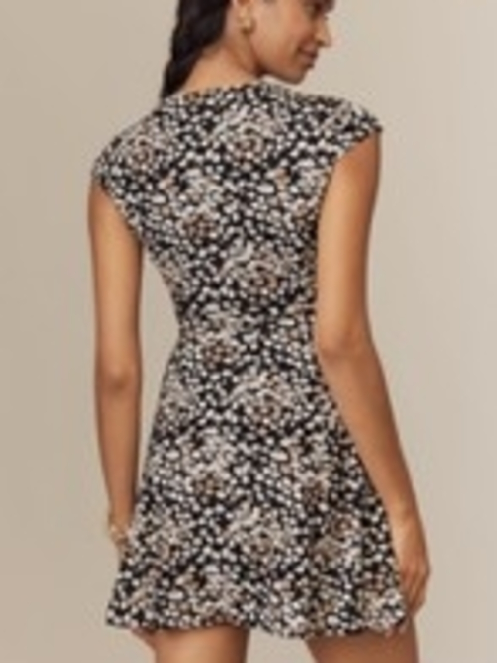 Reformation Black and Cream Floral Cap-Sleeve Mini Dress - Picture 2 of 6